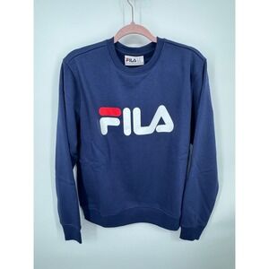 NWT Fila Sweatshirt Mens Medium Navy Blue Crew Neck Long Sleeve Pullover Classic